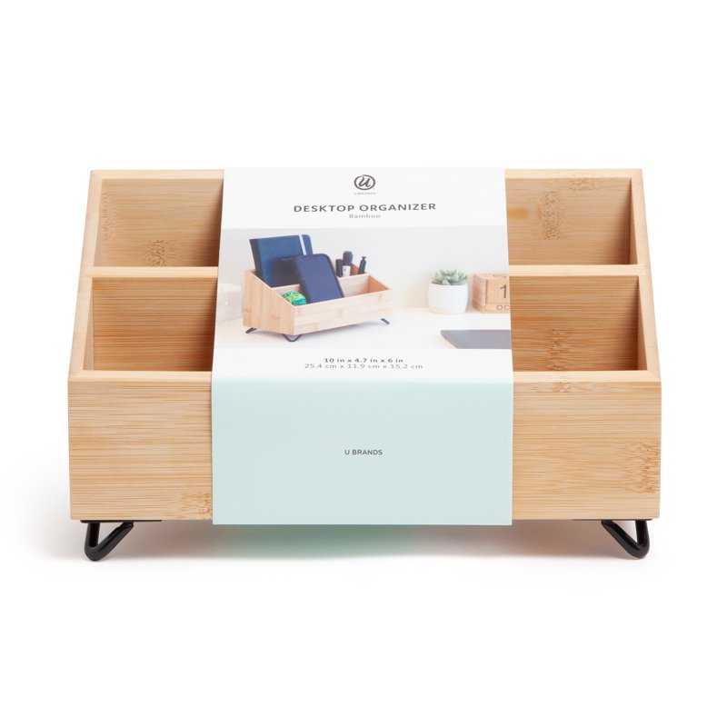 Bamboo Desktop Organizer with 3 Compartments - Office Desk Storage