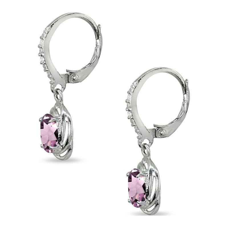 Sterling Silver Love Knot Dangle Earrings with Simulated Alexandrite & CZ