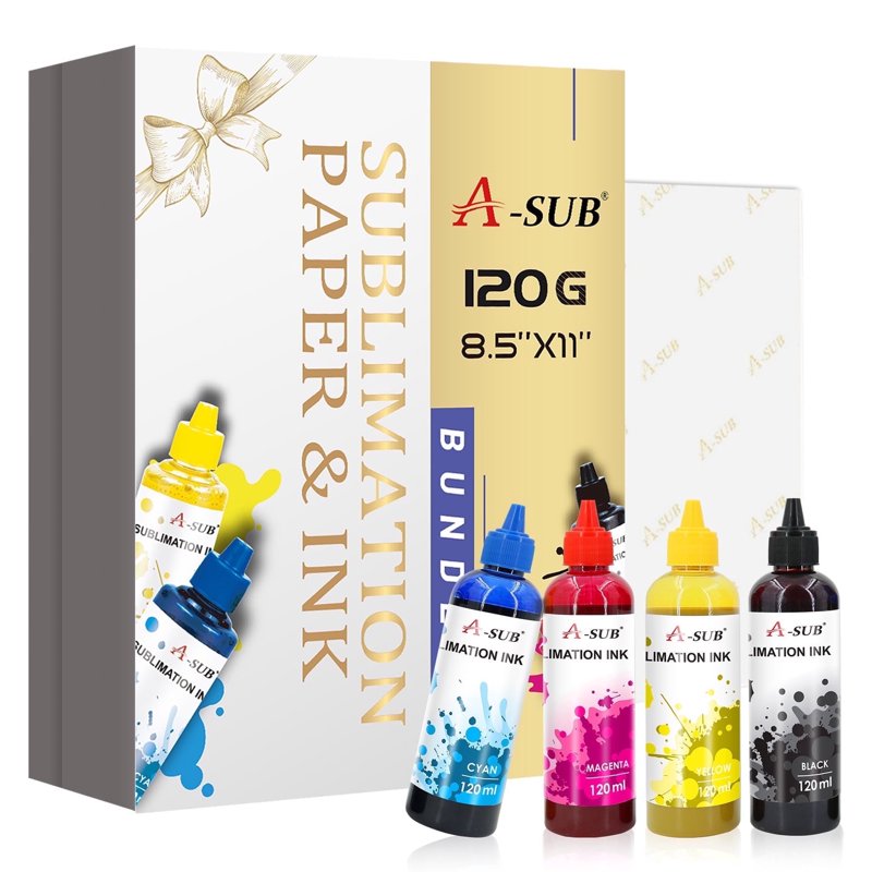 Sublimation Paper and Ink Bundle Kit for Inkjet Printers - 8.5x11 Inch, 120gsm, 110 Sheets + 480ml Sublimation Ink