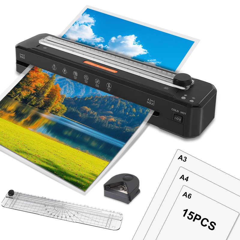 A3 Laminator Machine 13 Inch Hot Cold Thermal Laminator with Sheets, Trimmer & Corner Rounder