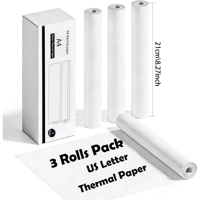 A4 Thermal Printer Paper Rolls - Quick-Dry, Clear Printing, 3x7m BPA-Free