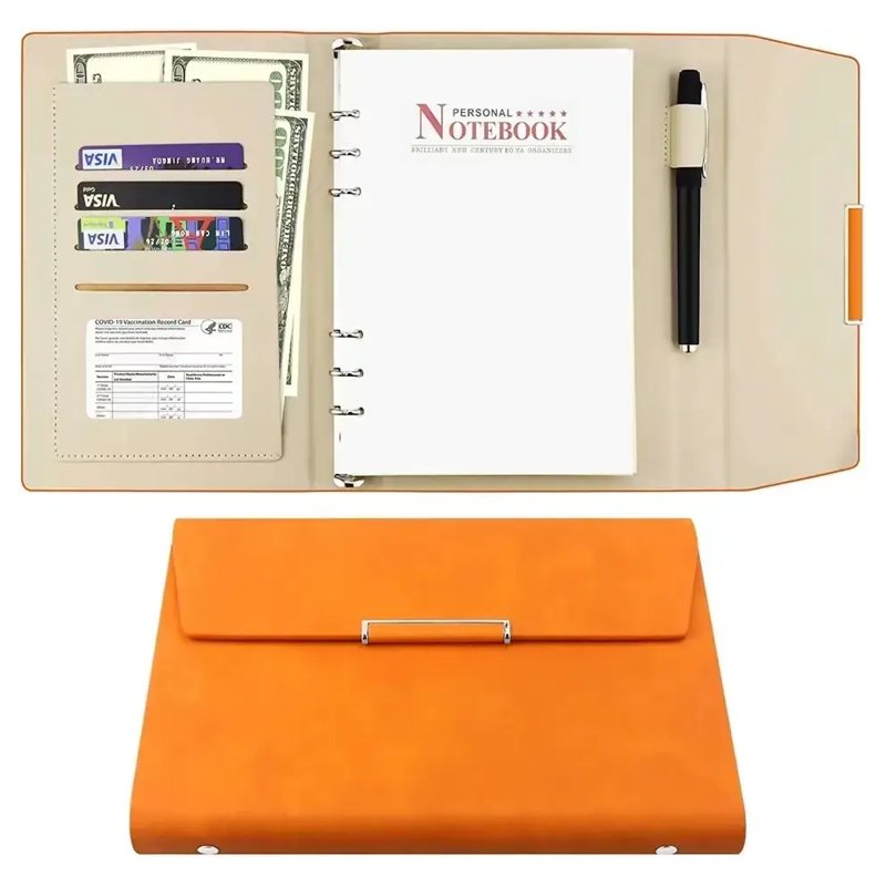 Refillable A5 Leather Notebook with Ring Binder, Card Holder & Pen Loop