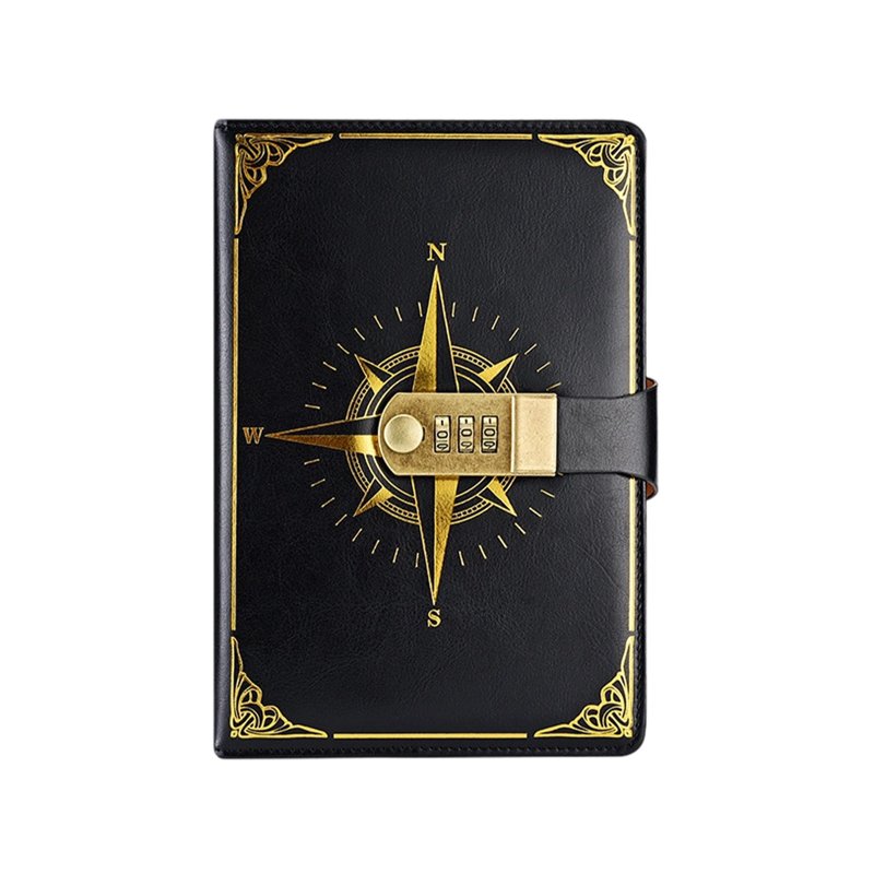 Lockable Diary with Combination Lock & Compass Design - Faux Leather Journal for Secure Writing