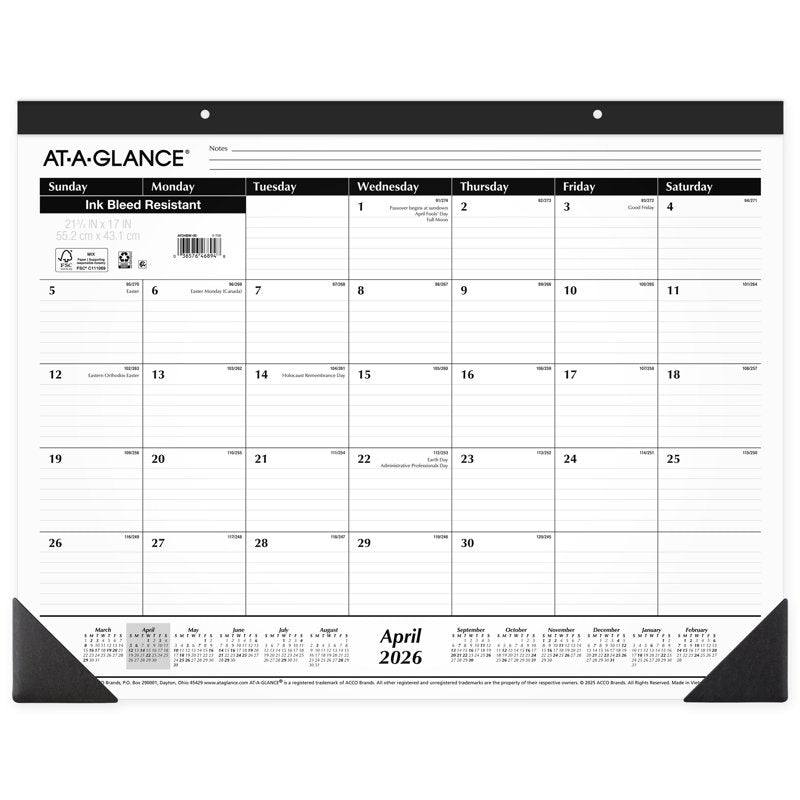 Large Academic Desk Pad Calendar 2026-2027, 21.75 x 17 Inch with Note Sections