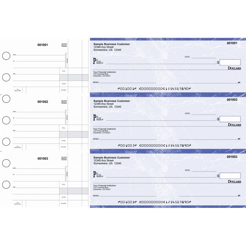 Business Checks with Stub Voucher - Blue 500-Pack, 3 Checks per Page