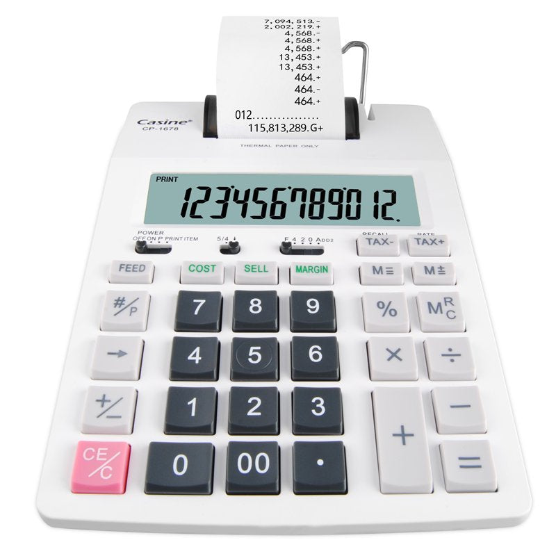 Thermal Printing Calculator with Large LCD, 12-Digit Count, Paper Roll, Type-C Charge