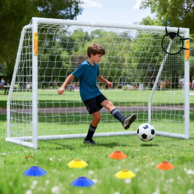 ABORON 10' x 6.5' Foldable Soccer Goal with Net – HPVC Frame, Backyard Training (White) Variation: PVC-Foldable