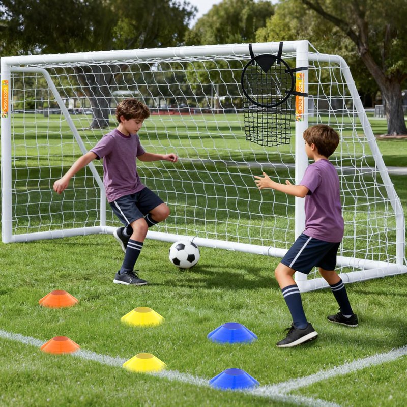 ABORON 12 x 6 ft Foldable Soccer Goal with Net, PVC Frame, Portable Backyard Training