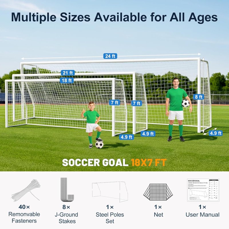 ABORON 18' x 7' Backyard Soccer Goal with Steel Frame & Net - White