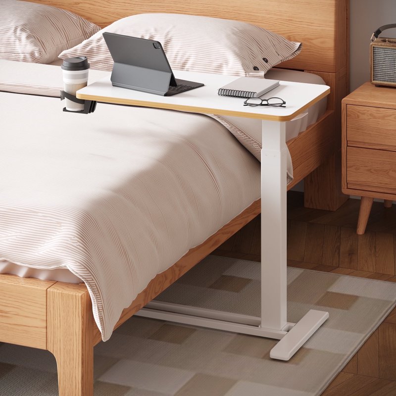 Adjustable Overbed Bedside Table with Wheels – Portable Laptop & Snack Tray