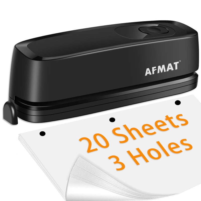 Electric 3-Hole Puncher for Office Paper, 20 Sheet Capacity, Battery or AC Powered