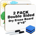Dry Erase Lap Boards Set - Double Sided Whiteboards for Classroom and Office, 6x8 Inch, 2 Pack with Markers and Erasers