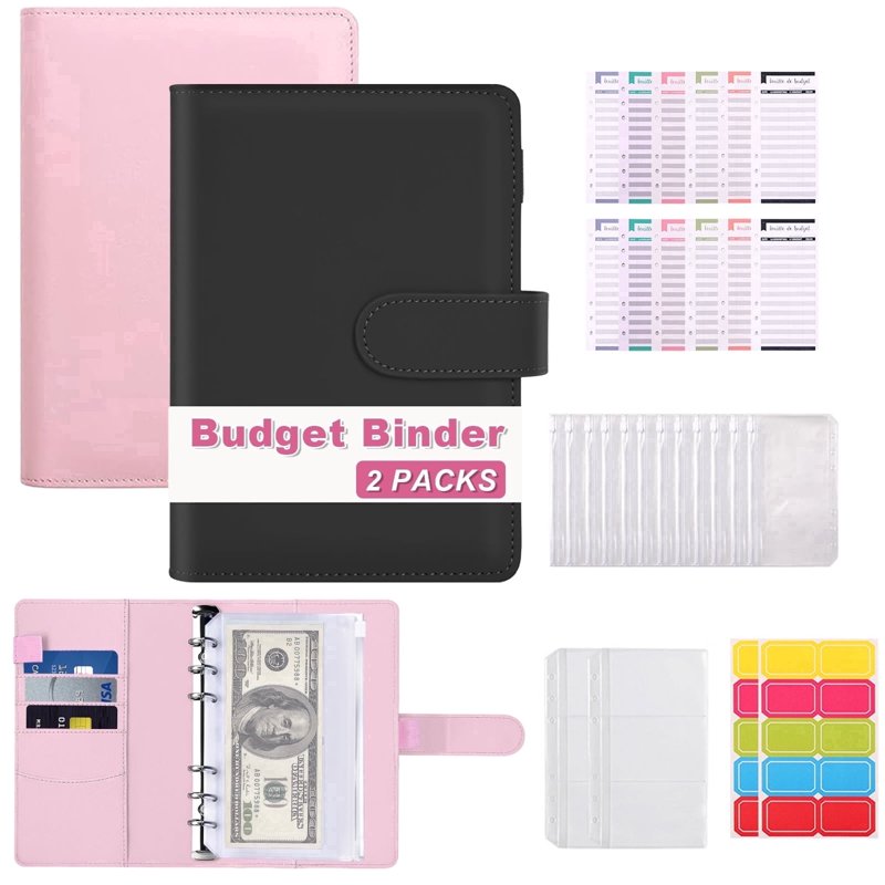 2 Pack Budget & Saving Challenge Binders with Sheets & Envelopes - A6 Money Organizer Set