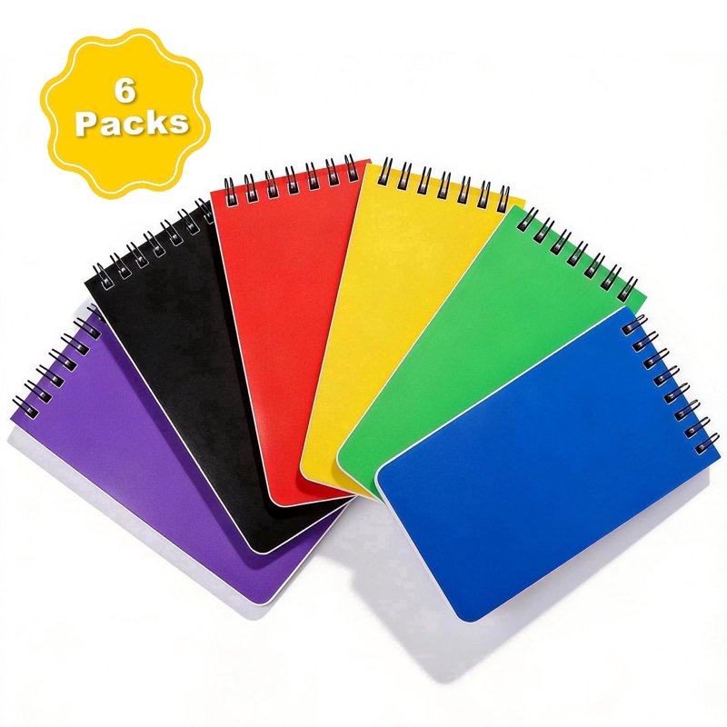 6 Pack Pocket Notebooks - Small Spiral Journals for Work, Travel, Office