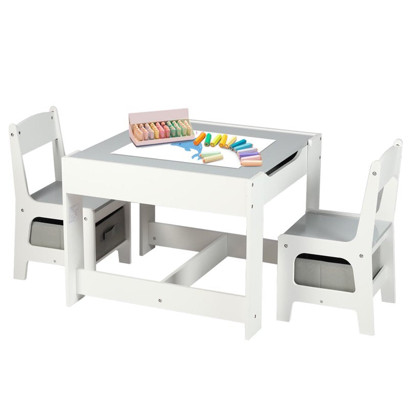 Kids Activity Table and Chair Set with Whiteboard & Storage - Toddler Play Furniture
