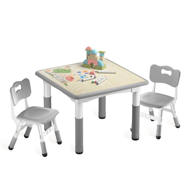 Kids Art Table and 2 Chair Set with Adjustable Heights - Toddler Play Desk, Grey
