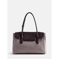 Women's Tan Gray Leather Satchel Bag with Laptop Sleeve and Organizer
