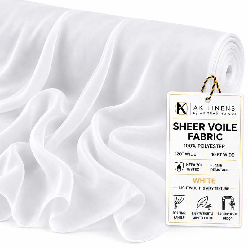 120-Inch Wide Polyester Sheer Voile Fabric Roll for Wedding & Event Decor