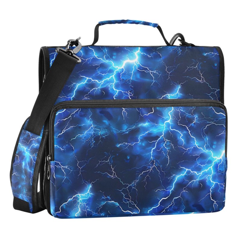 Zipper Binder File Folder Organizer Bag with Multiple Pockets and 3-Ring Ring, Blue Lightning