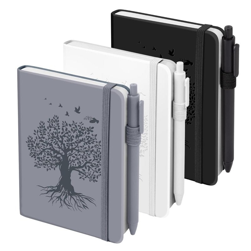 Alkalo 3 Pack Compact Pocket Journaling Notebooks - Small A6 Diaries with Pen Holder, 120 Pages Thick Paper