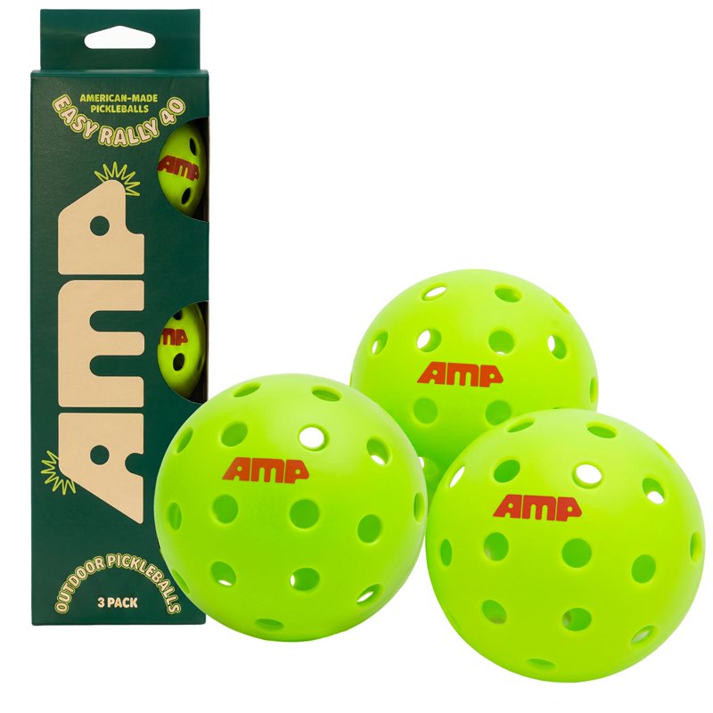 3-Pack AMP Easy Rally 40 Outdoor Pickleballs - Neon Yellow-Green, 40-Hole