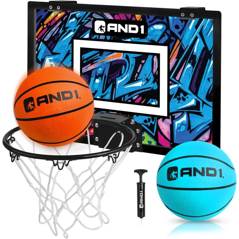 Over the Door Mini Basketball Hoop Set - Shatterproof Backboard, Balls & Pump