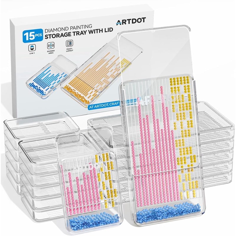 15-Piece Diamond Painting Storage Trays with Lids - Craft Organizer Set