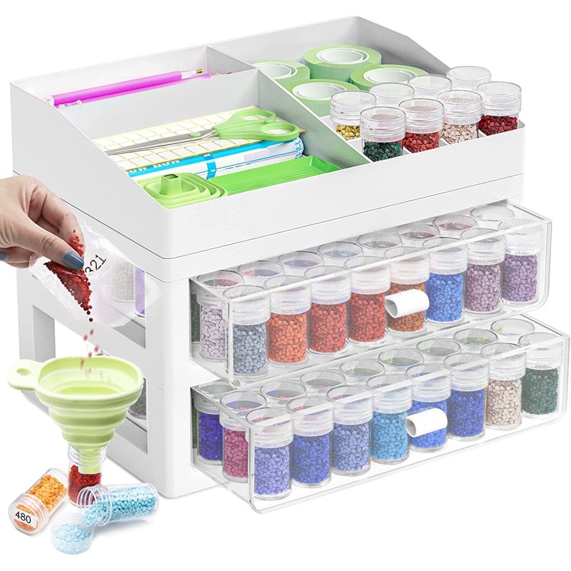 Diamond Painting Drill Storage Organizer with Stackable Bead Containers - Multiple Sizes