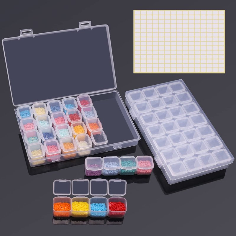 Acrylic Bead Storage Cases Set of 2 - 56 Grid Craft Organizer Box for Diamonds and Jewelry Supplies