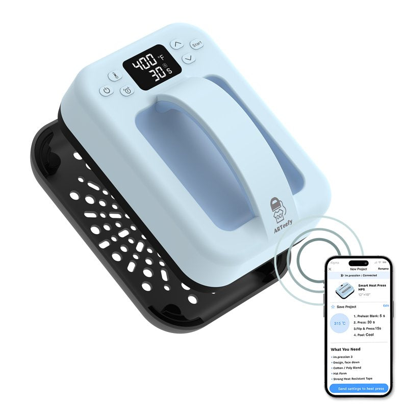 Portable Digital Heat Press Machine 7x5 Inch Bluetooth Control for HTV Sublimation Crafts Sky Blue