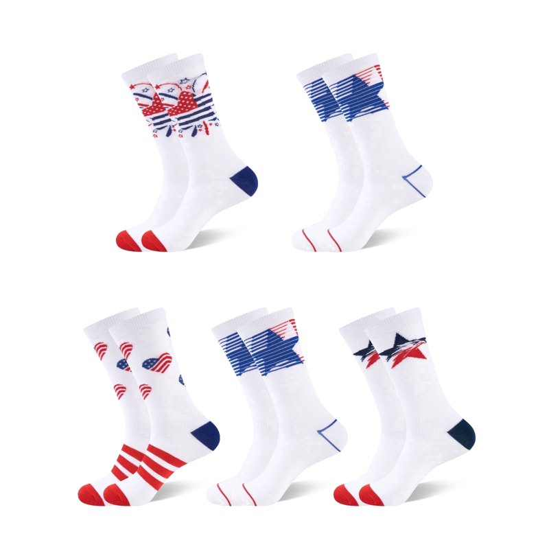 Men's Crew Socks 5 Pack - Breathable Patriotic Star and Stripe Pattern