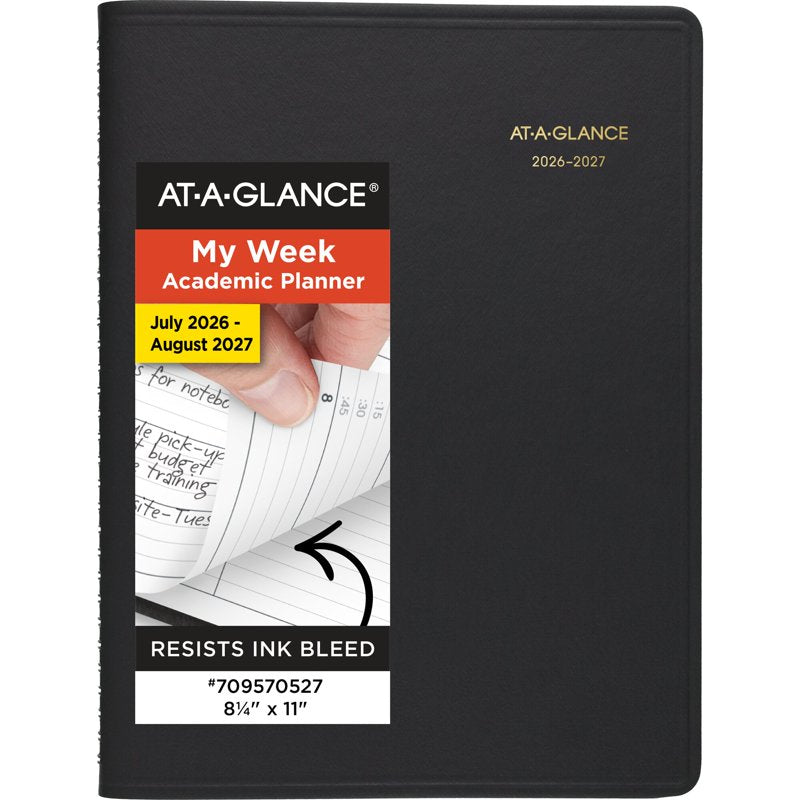 Academic 2026-2027 Weekly Planner Large 8.25 x 11 Black Organize Your Year
