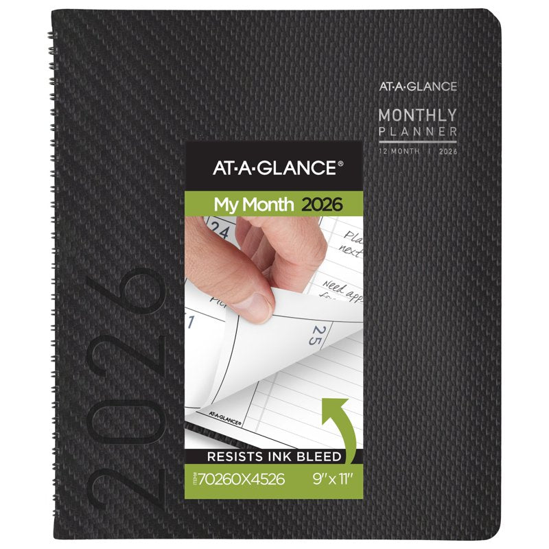 Large 2026 Monthly Planner - Charcoal Cover, 9 x 11 Weekly and Monthly Layouts