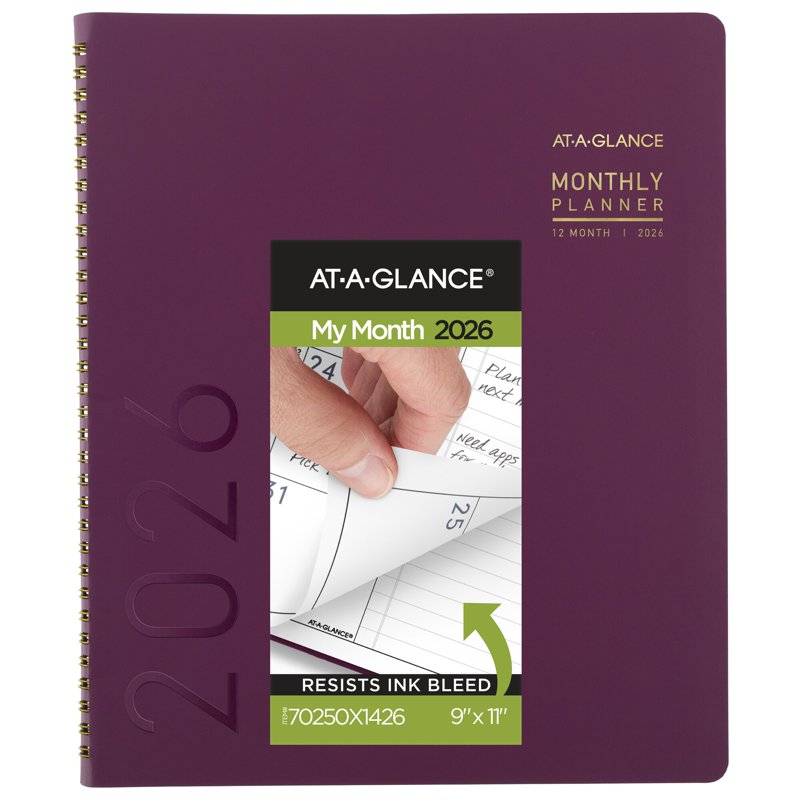 Large Monthly Planner 2026 - Crushed Cherry 9x11 with Tabs & Weekly Layout