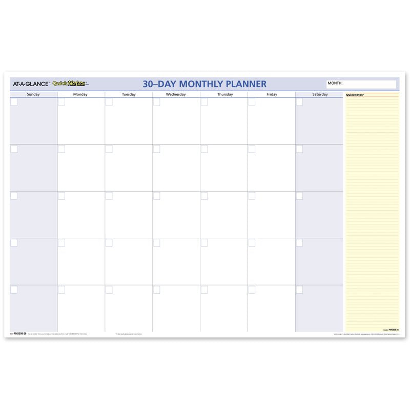 Undated 30-Day Horizontal Wall Calendar - Erasable Reversible Planner