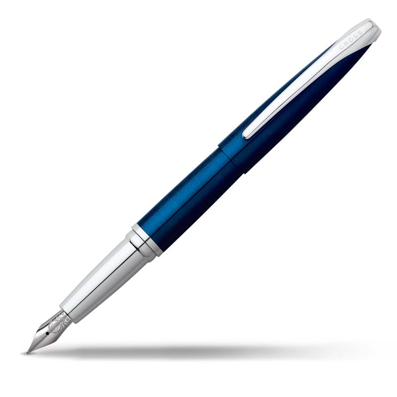 Cross ATX Translucent Blue Lacquer Fountain Pen - Medium Nib, Modern Design