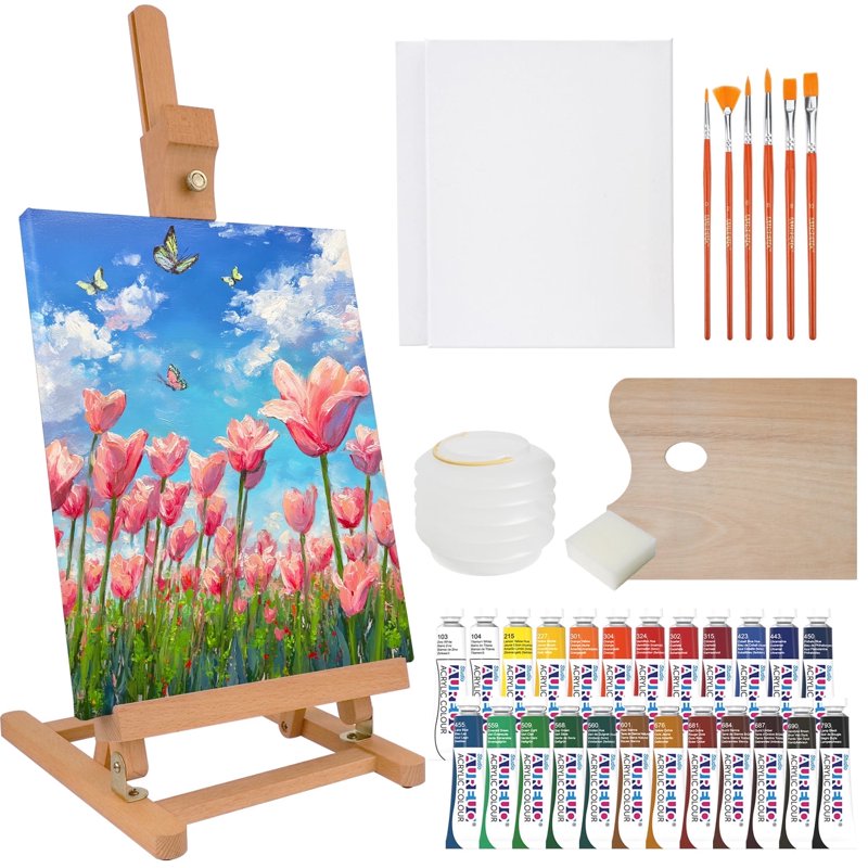 Complete Acrylic Painting Set with Easel, Canvases, Paints & Brushes - Artist Starter Kit