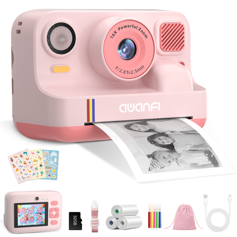 Kids Instant Print Camera with 32G SD Card & Paper - Portable Digital Toy Gift