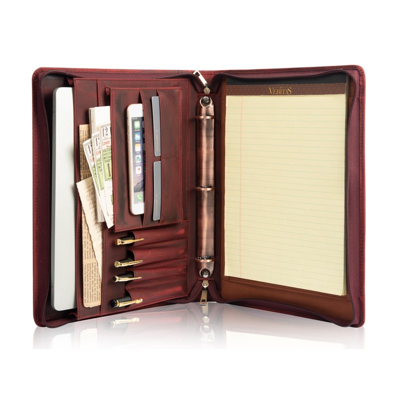 Leather Portfolio Binder with Notepad & Laptop Pocket - Business Organizer