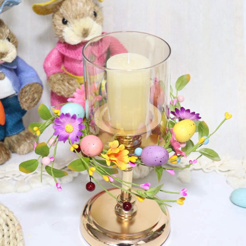 Easter Candle Wreath Centerpiece - 10 Inch Decorative Spring Table Decor