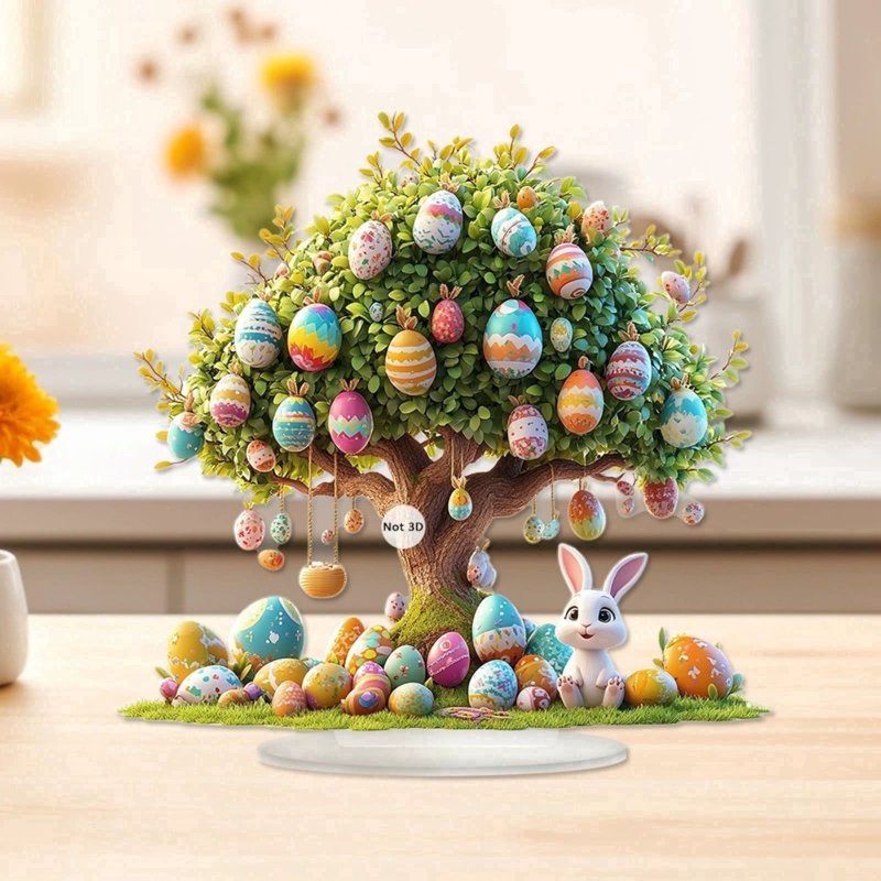 Easter Tabletop Decor Tree Figurine - Indoor Outdoor Spring Festive Centerpiece