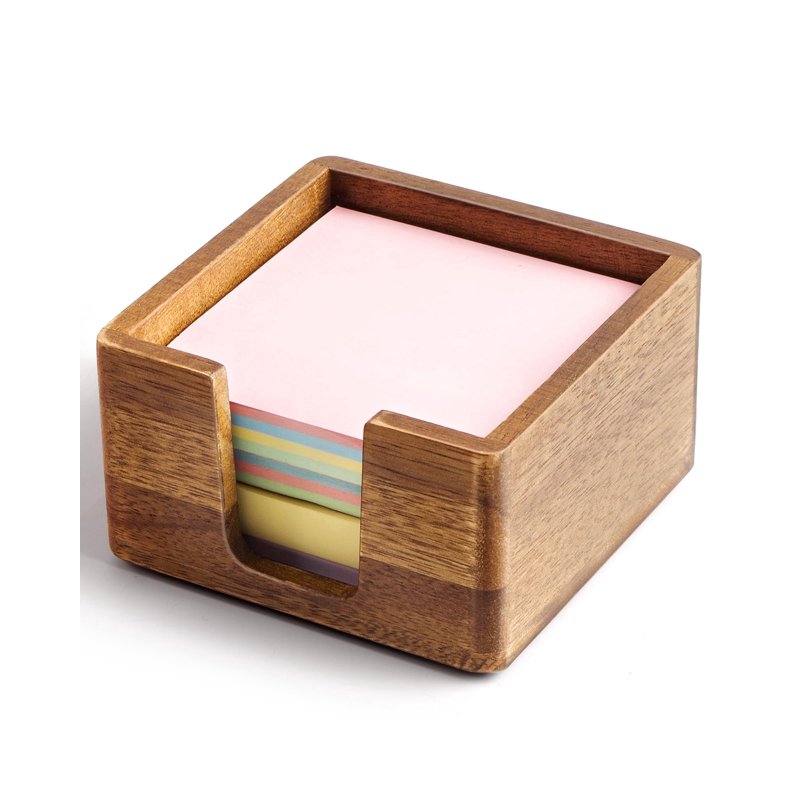 Acacia Wood Sticky Note Holder for Desk Organizer, 3x3 Inches, Natural Finish