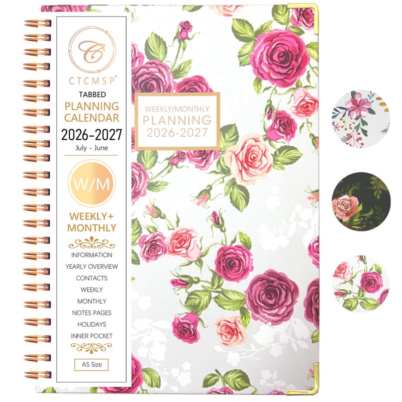 2026-2027 Academic Planner Notebook Floral Weekly & Monthly Organizer