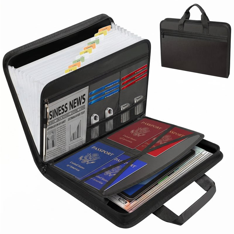 Fireproof Accordion File Organizer with 13 Expandable Pockets & Waterproof Design