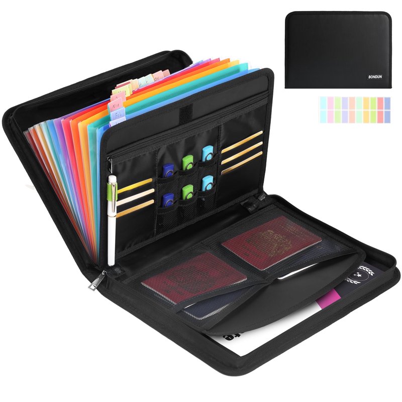 Fireproof Accordion File Organizer with 13 Pockets, Water-Resistant Document Storage Folder
