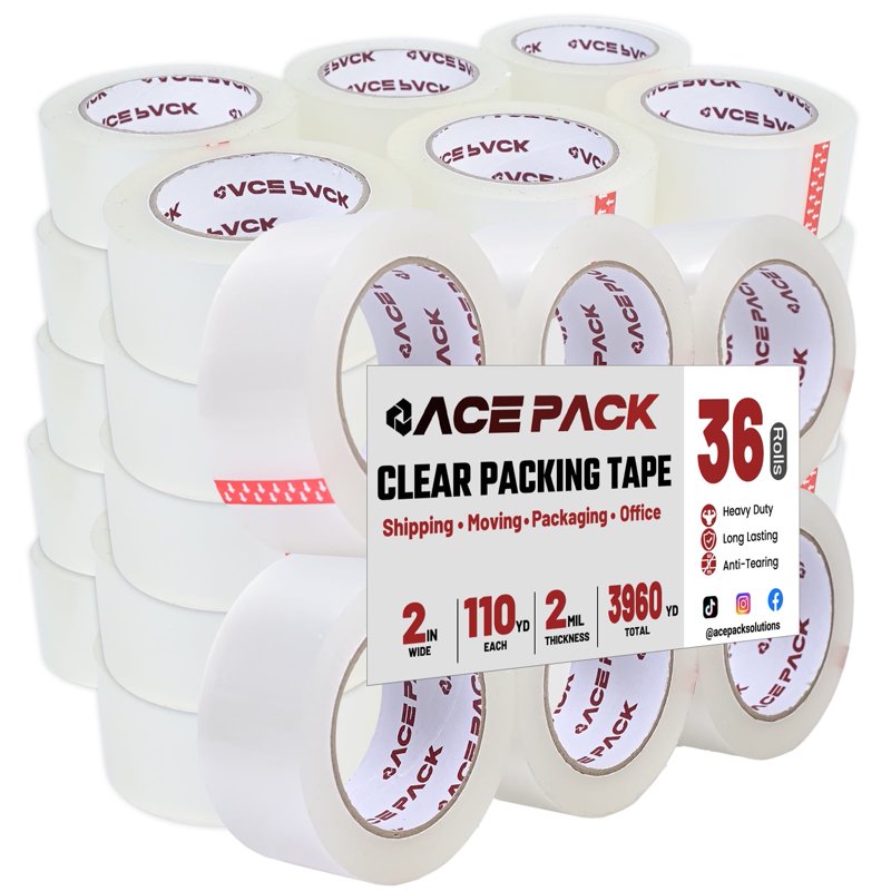 Heavy Duty Clear Packing Tape 2" x 110 Yards, 2 Mil Thick, 36 Rolls