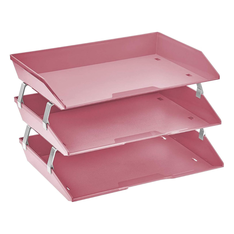 Acrimet 3-Tier Letter Tray Organizer - Side Load, Pink Plastic Desktop File Holder