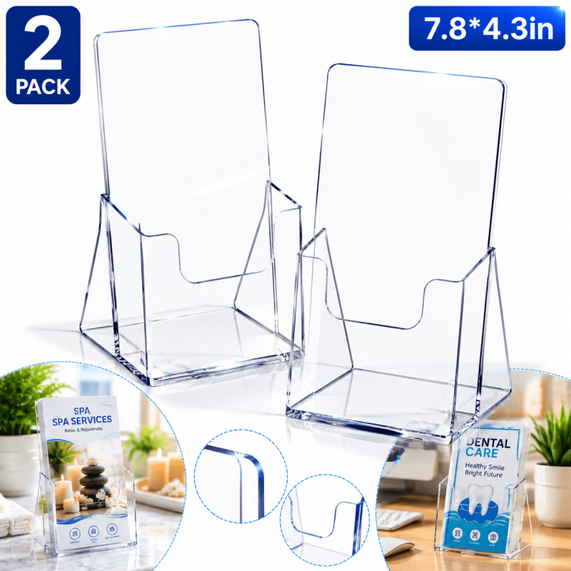 2 Pack Acrylic Brochure Holders 7.8x4.3 Inch Clear Display Stands for Literature