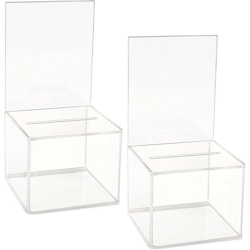 Acrylic Donation & Suggestion Box with Display Sign - 5x5 Inches, Pack of 2