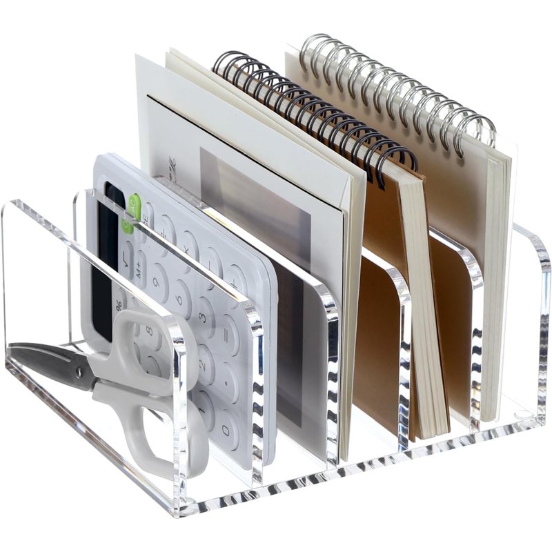 Acrylic Desk File Organizer Holder - 5 Clear Mail Sorter & Document Racks